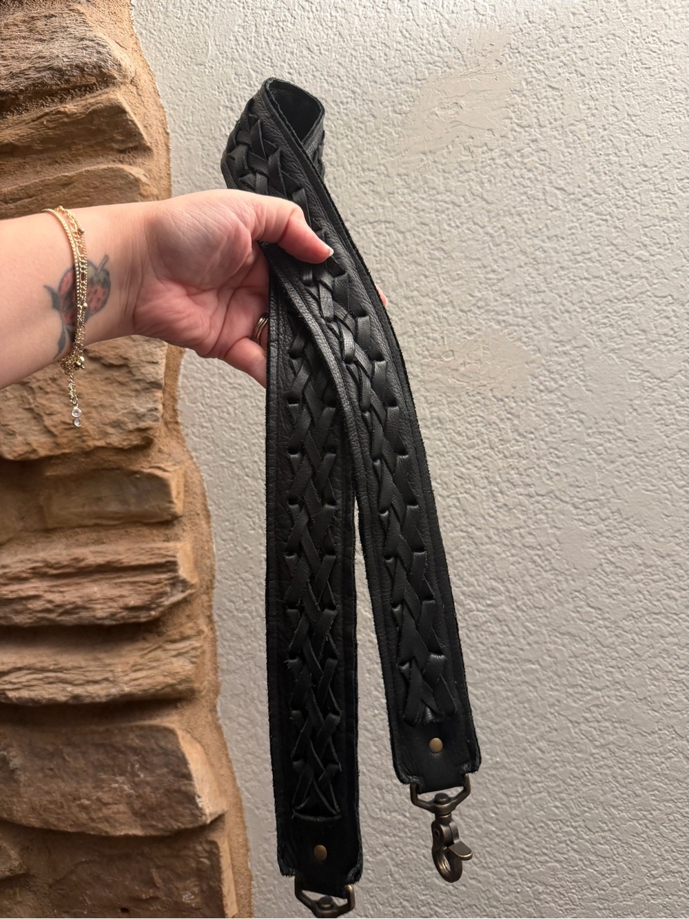 Beautiful black leather crossbody strap
